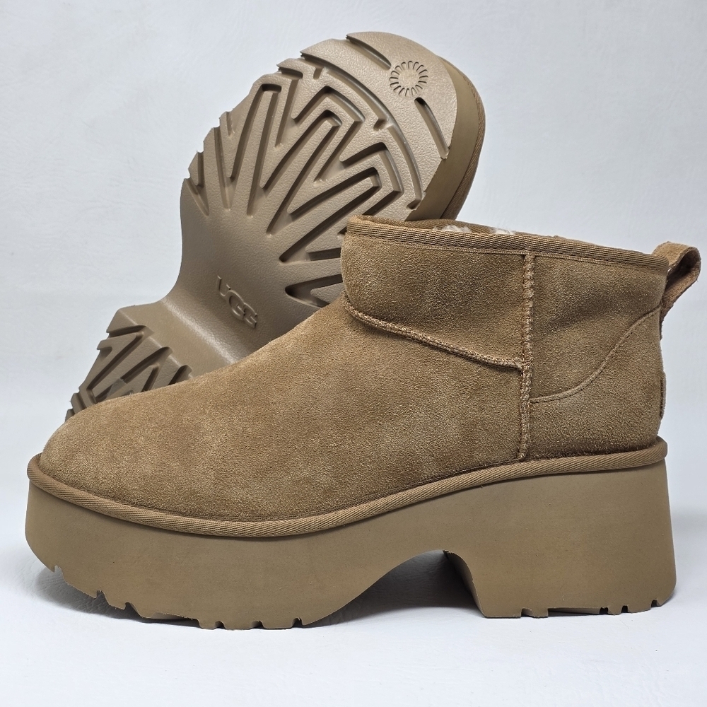 UGG Ultra Mini New Heights Chestnut Suede Platform Boots 1158311 Womens Size 12